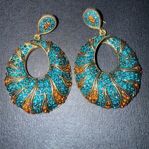 Elegant Blue and Orange Dangle Earrings